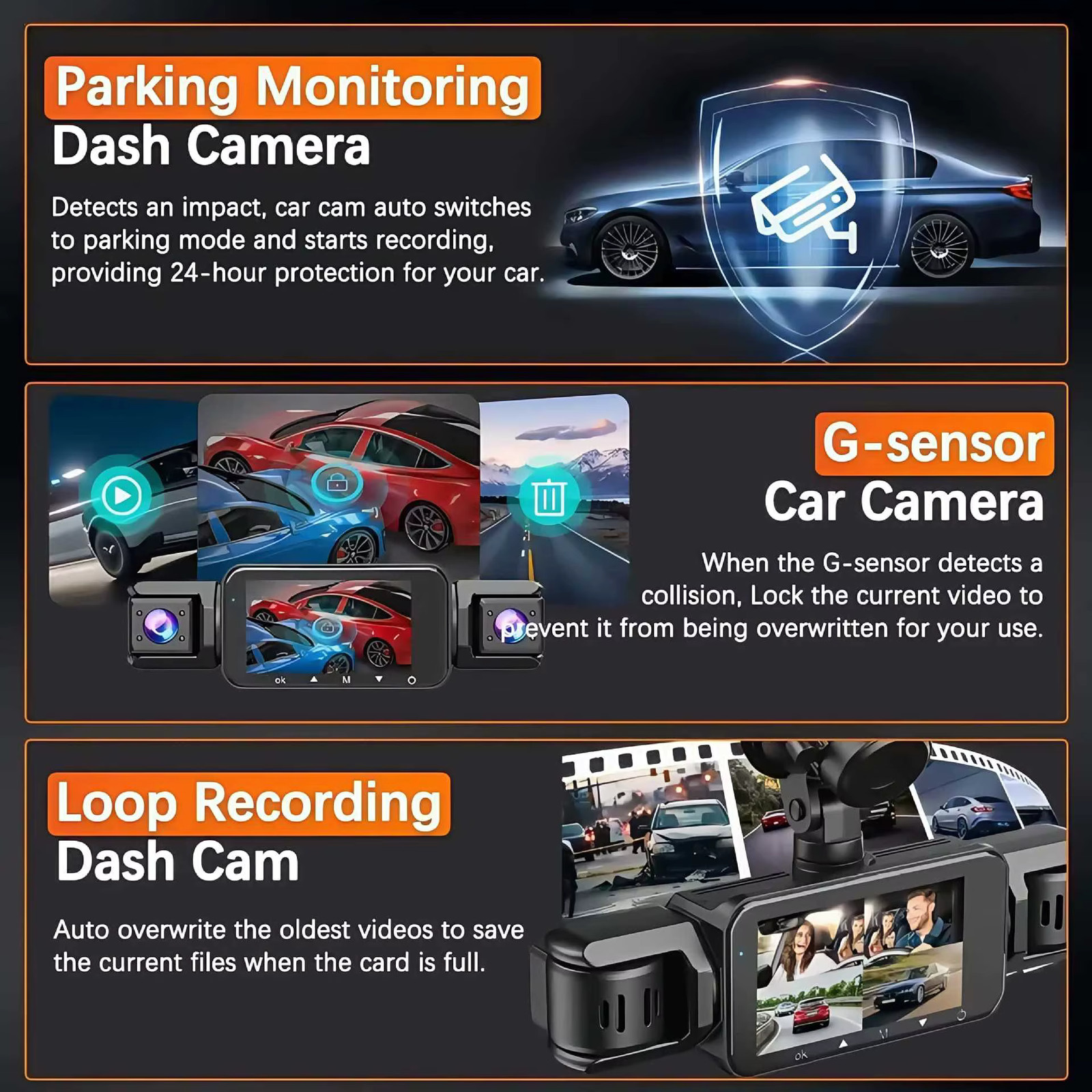 dashcam 4 channels dvr way back box parking mode 24h frt and rear interior 360