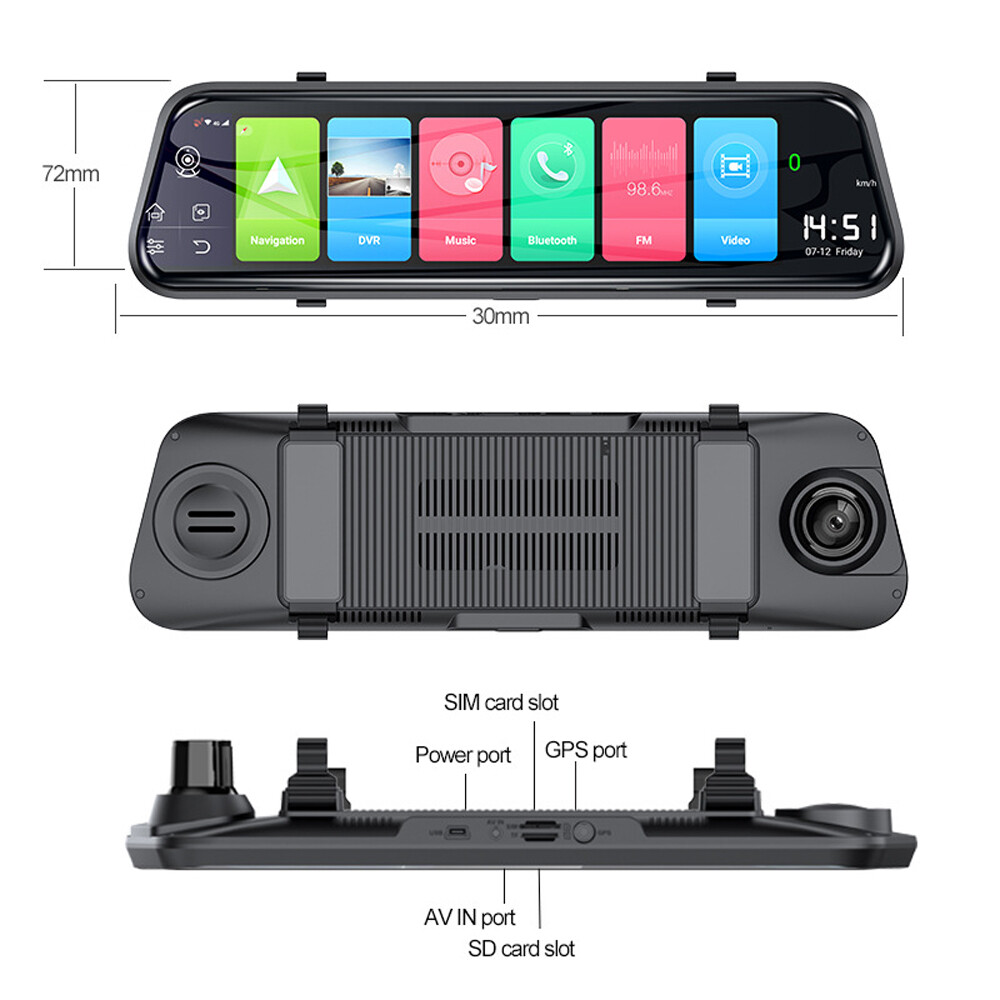 wifi Car DVR 10″IPS Touch 4G backup Mirror DVR Android ADAS GPS Navi FHD 1080P