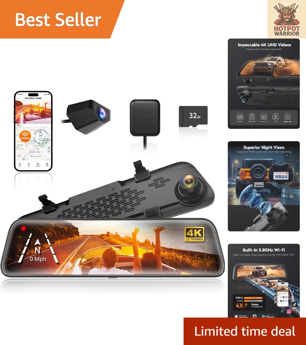 High-Definition 12″ Dash Cam with 4K Video & Night Vision for trucks and cars