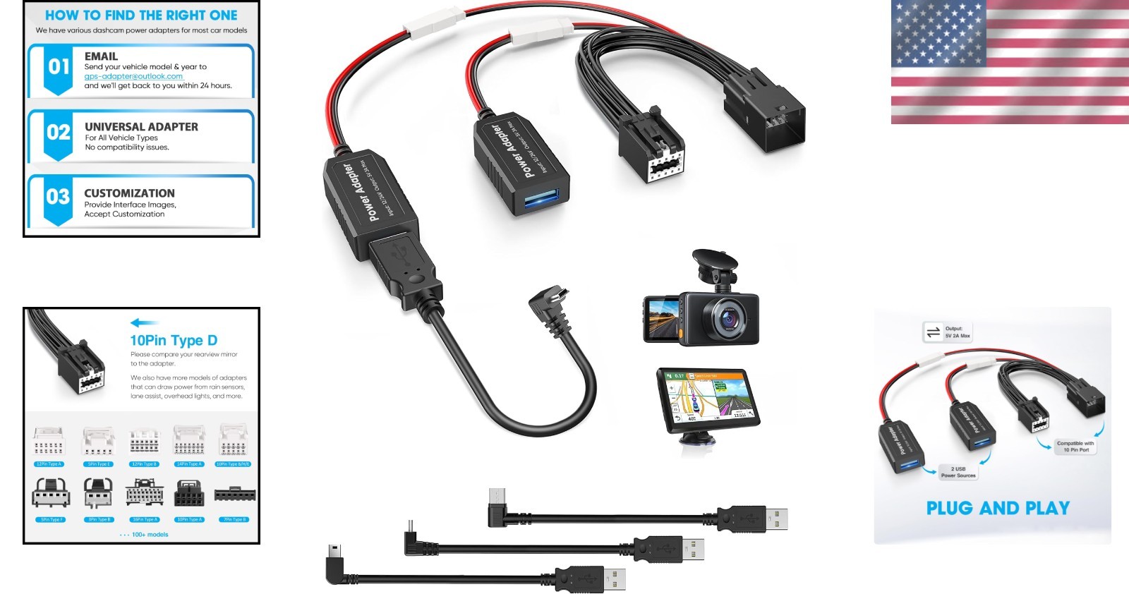 Type D Dash Cam Charger Cable for Auto-Dimming Mirror