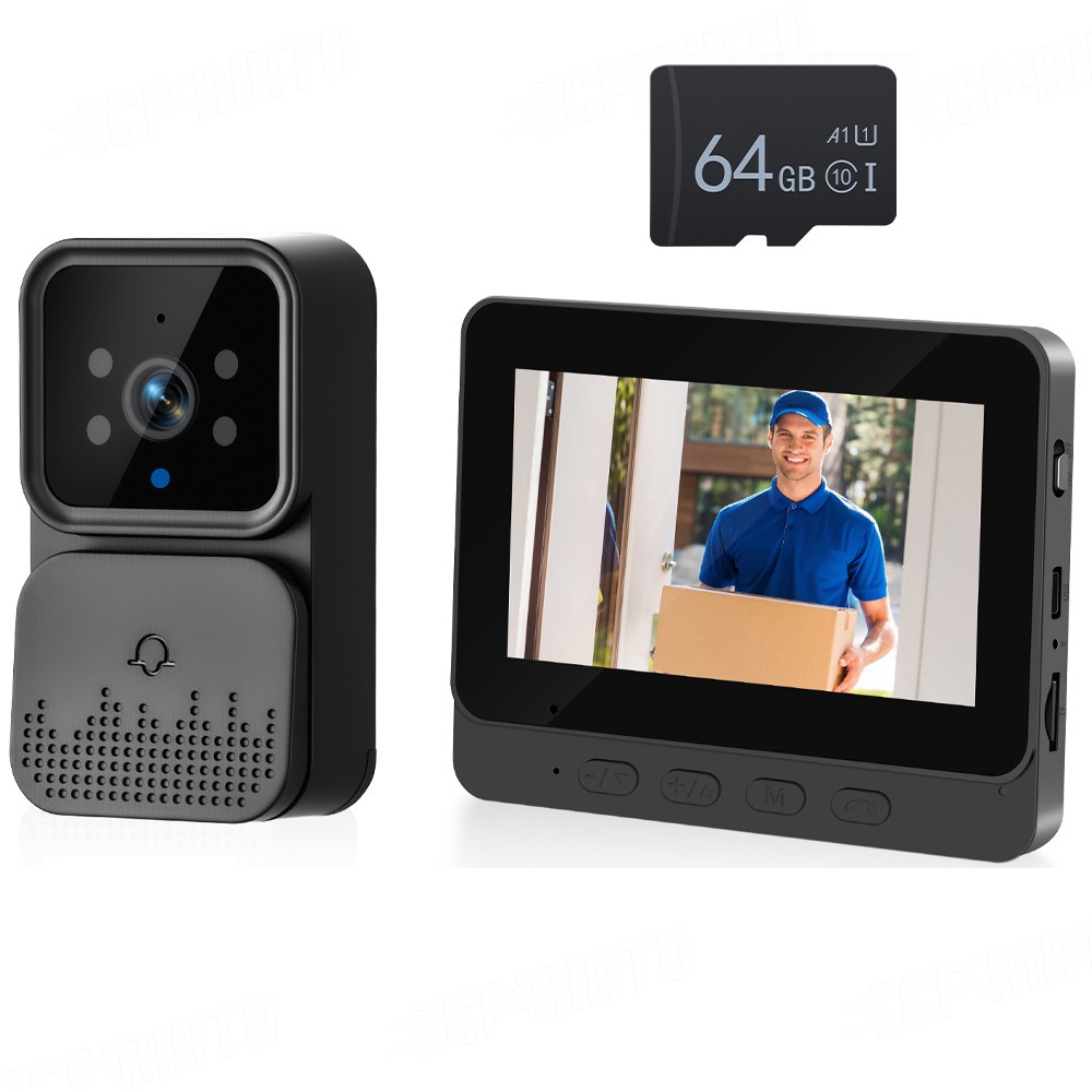 2.4G 4.3″ 64GB Wireless Smart IPS Screen Intercom Video Doorbell Camera Monitor