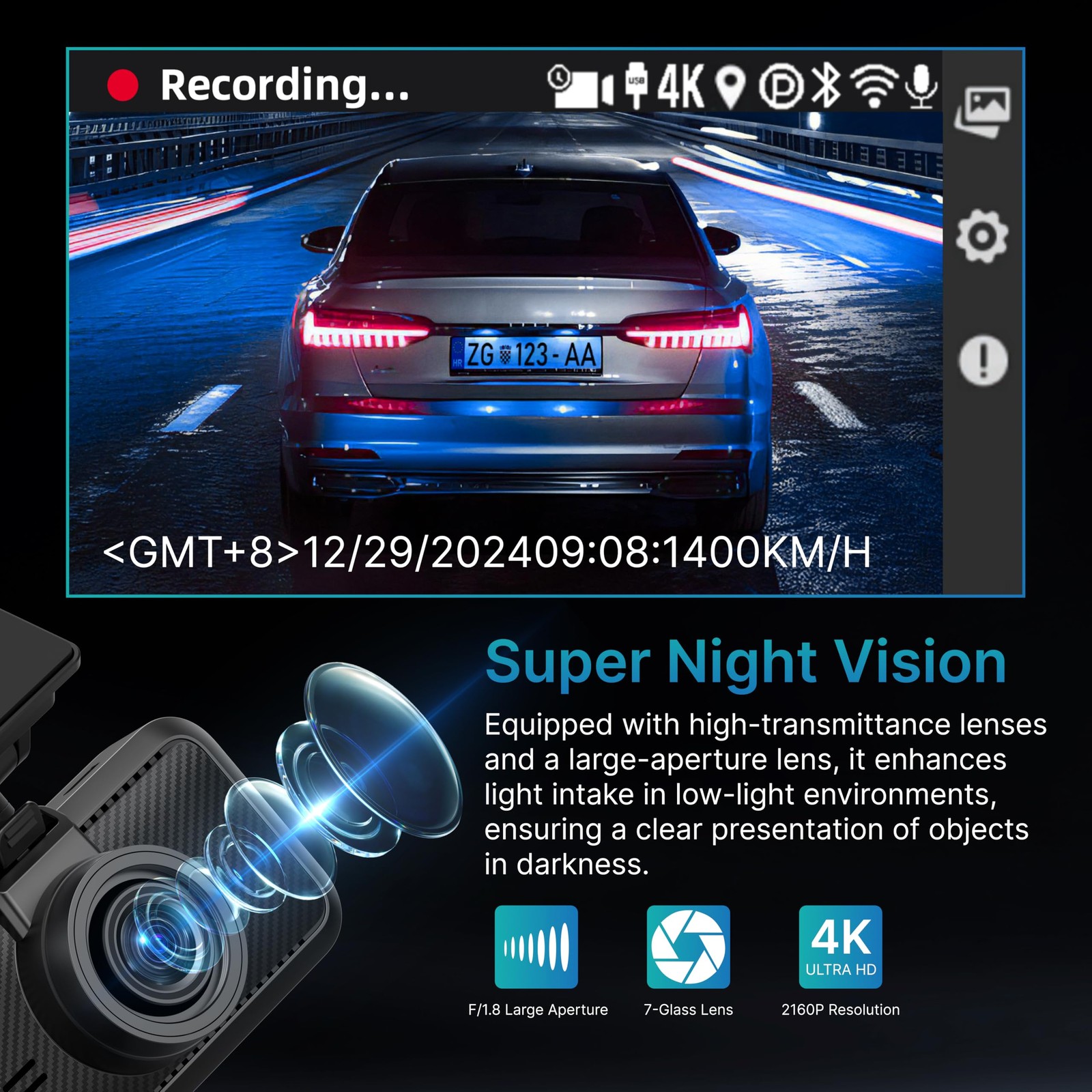 Miofive Dash Cam Front, S1 E Car Camera, Built-in WiFi GPS Car Dashboard Cam…