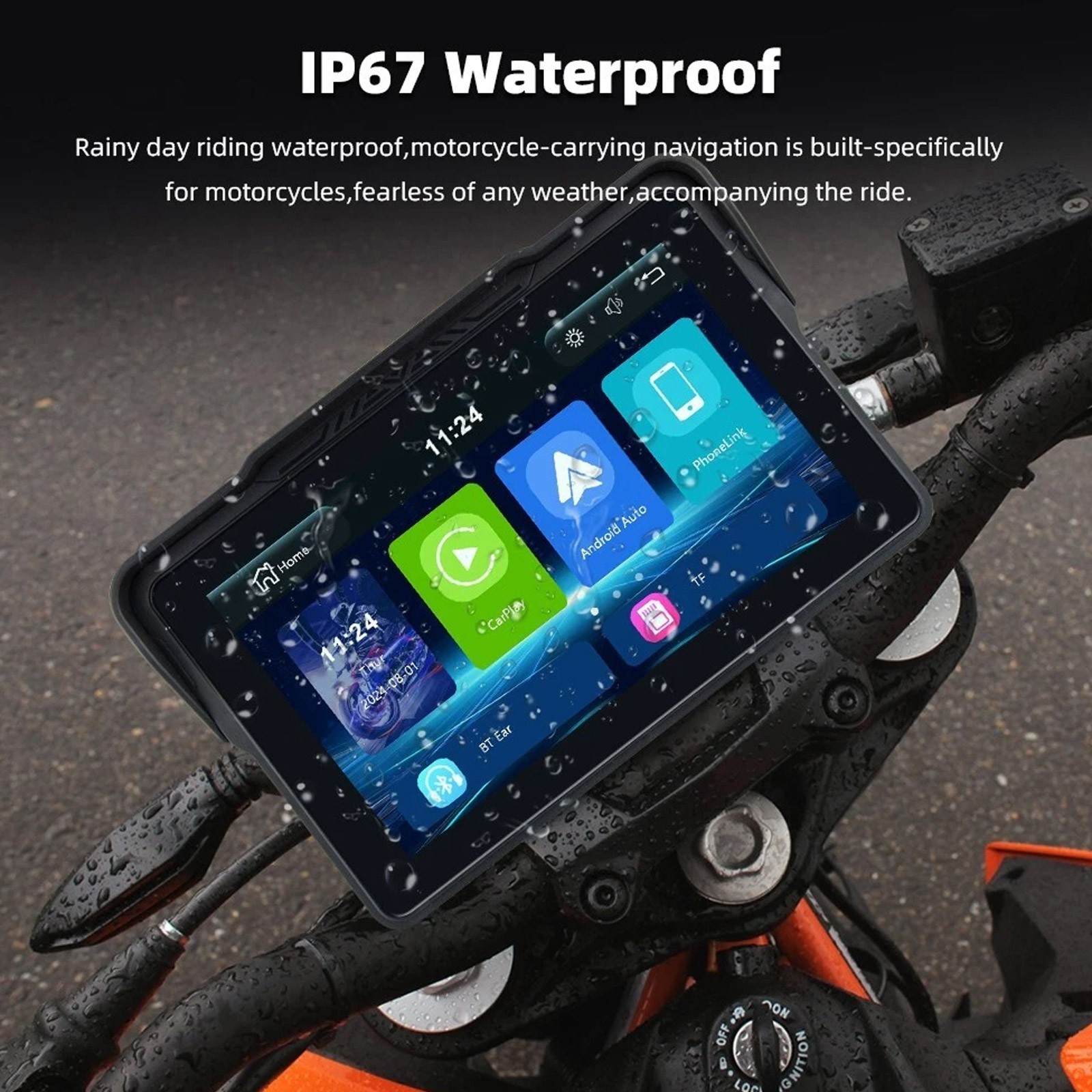 7 inch Motorcycle Android Auto Wireless IPS Touch Screen Carplay + Camera +TPMv6