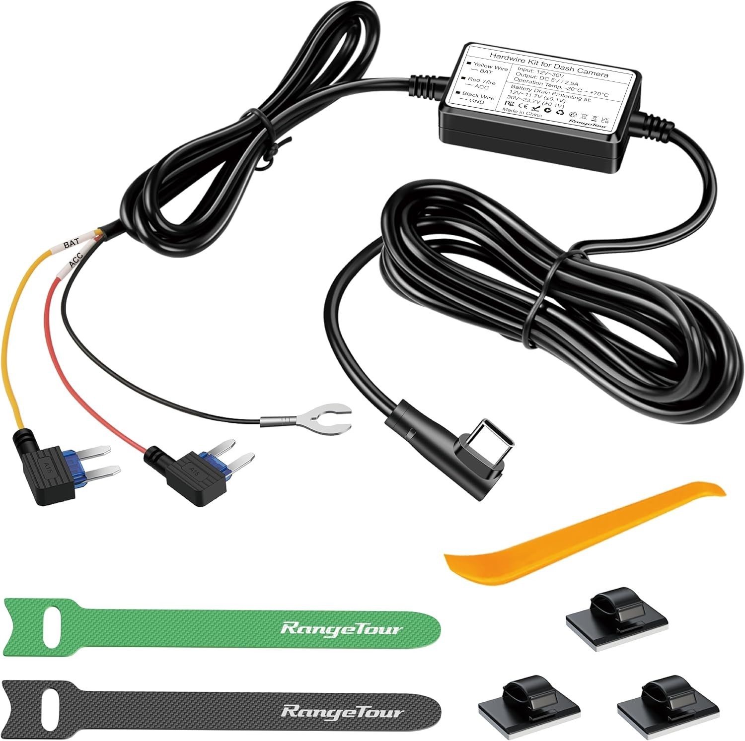 Continuous Power USB-C Hard Wire Kit for Dash Cam | Parking Monitor Compatible