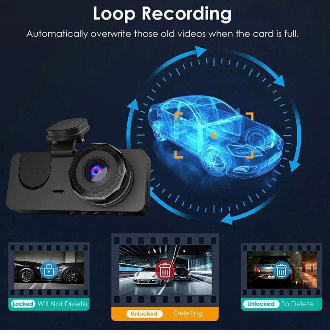 4K Dash Cam Front, Rear and Inside Dash 3-Channel Camera w/Free 32GB TF Card