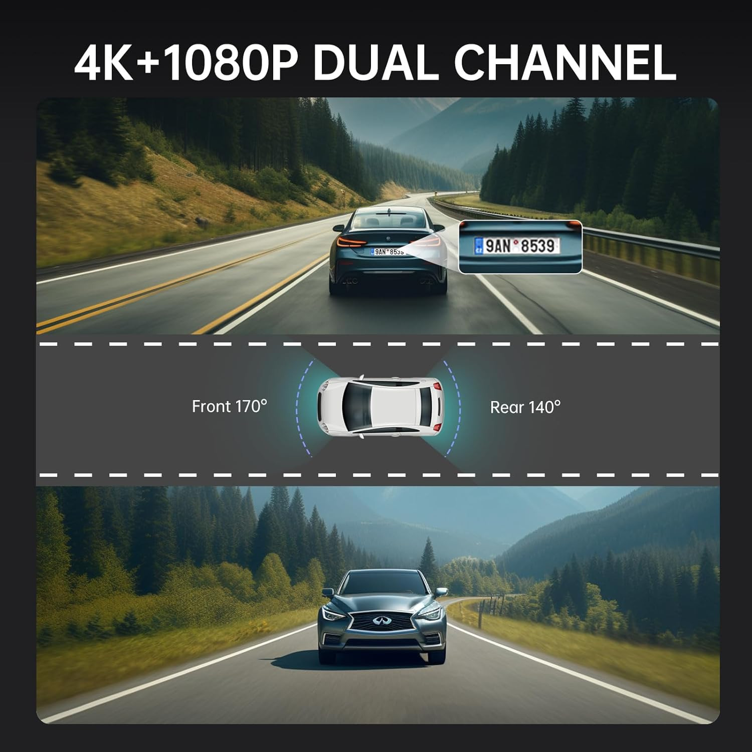 Camara Salpicadero Espejo Retrovisor 4K Coche Frontal Trasera Control Voz 32GB
