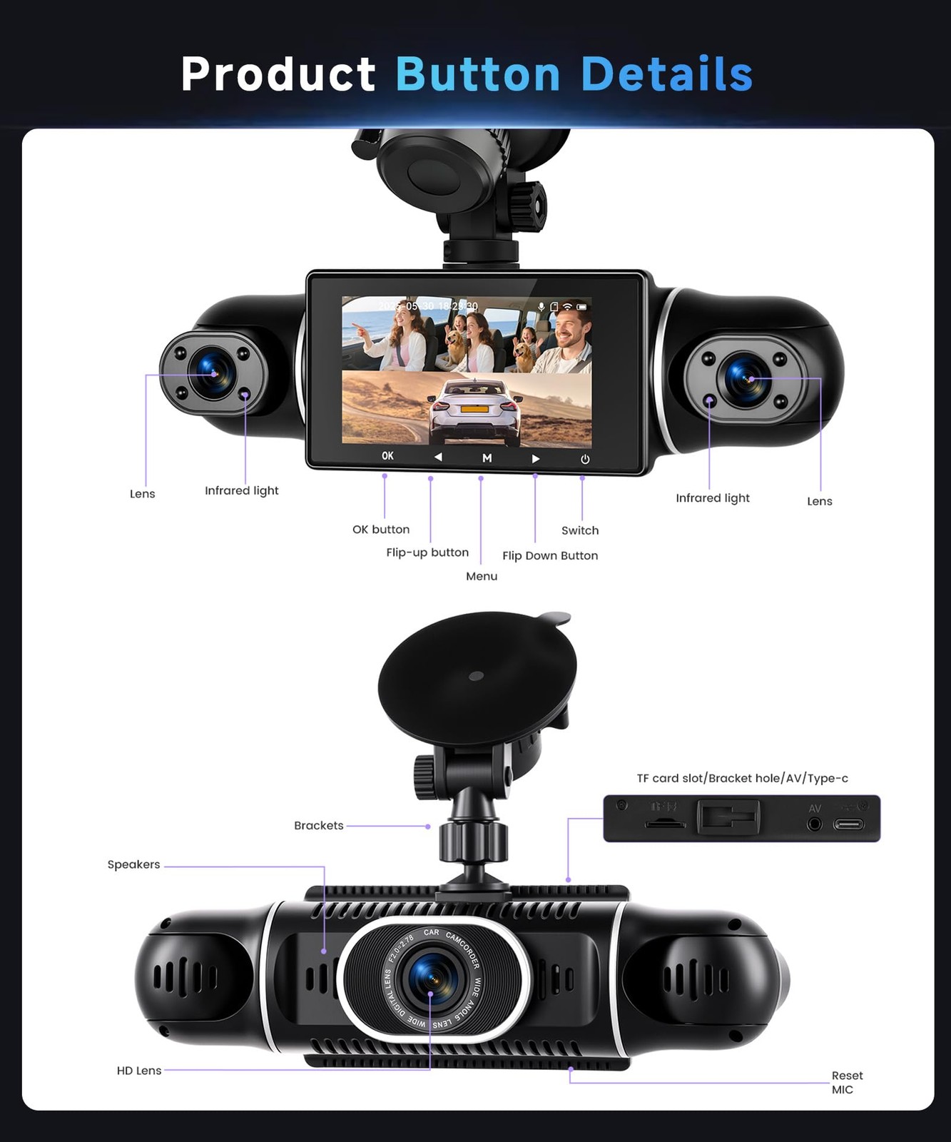 4 Channel 360° Dash Cam Front Rear Inside Left Right 3 Inch 2K Car Dash Camer…
