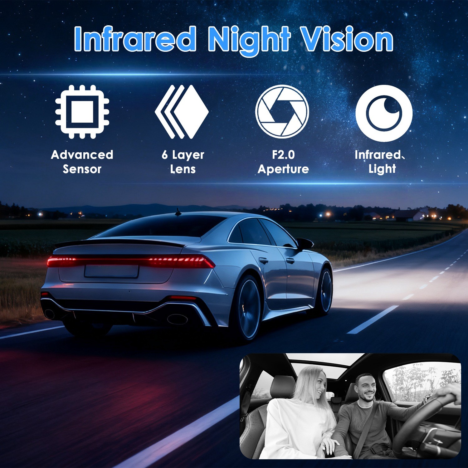 WiFi 1080P HD Front Car Dash Cam with 32GB Card Night Vision Parking Rear Camera