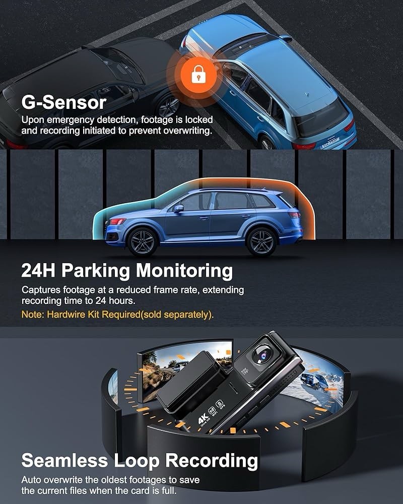 4K Dash Cam Front Rear:Dual Dash Camera for Car, 5GHz/2.4GHz Wi-Fi GPS Dashcam