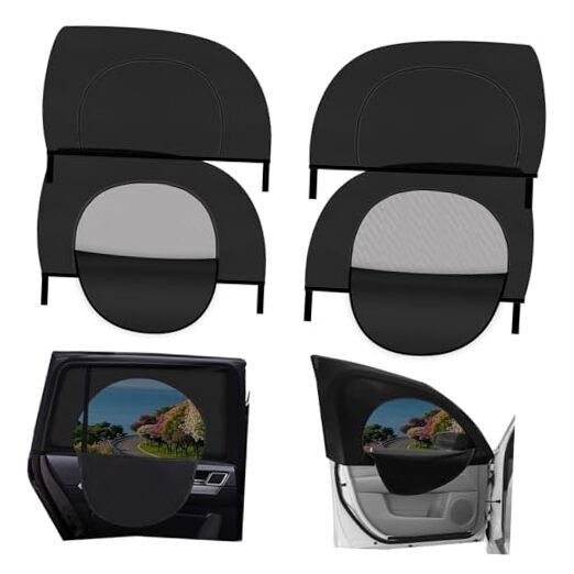 4PCS Front/Rear Car Window Shades with Zipper—Breathable Sun Shades