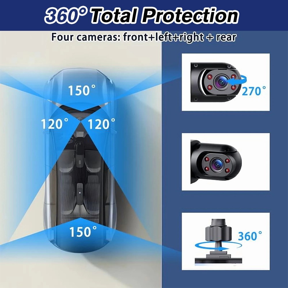 HD 360° 4 Channel 1080P Car Dash Cam Front and Rear Inside Left Right + Camera