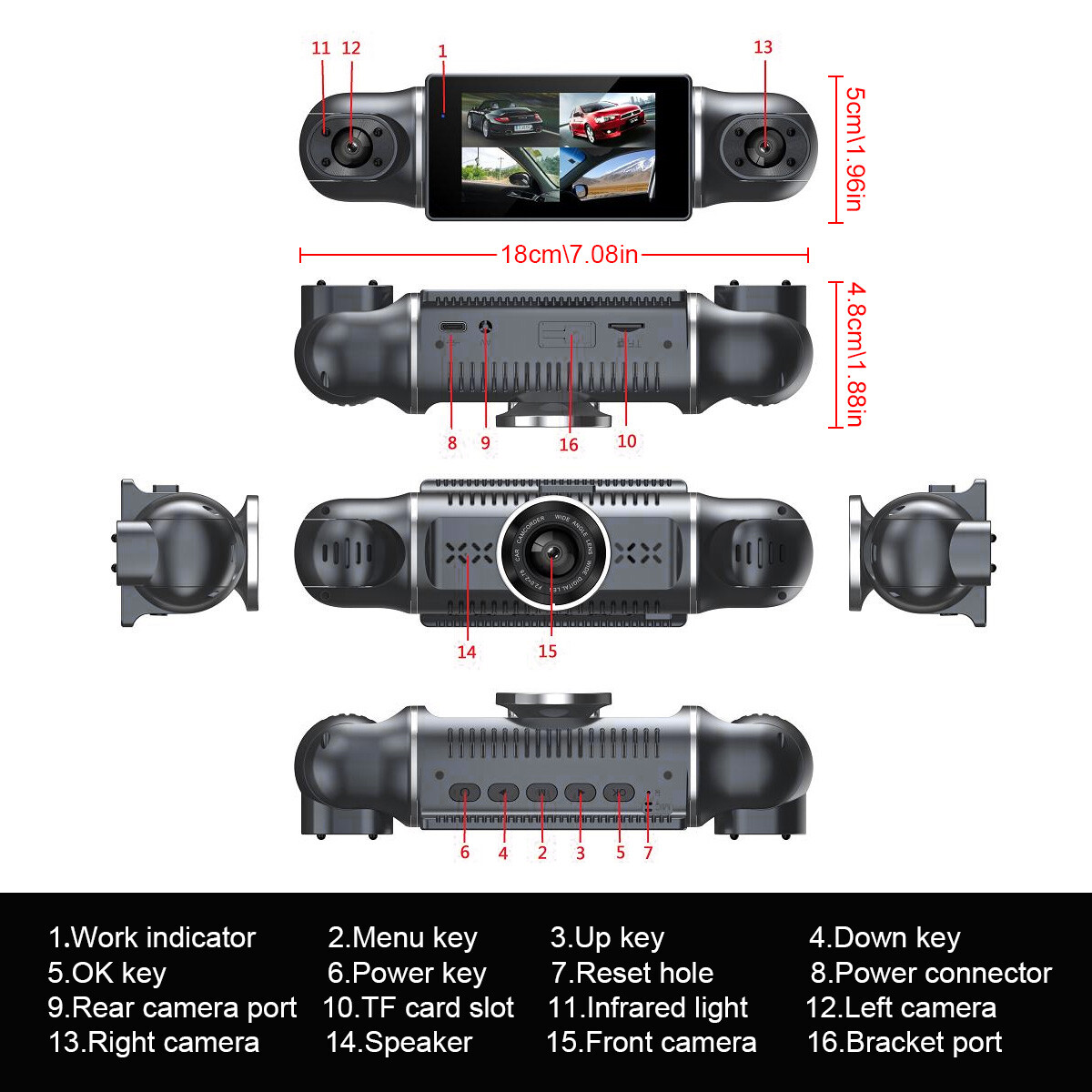 4 Lens Car DVR Dash Cam Video Recorder G-Sensor 1080P Front Inside Rear Camera