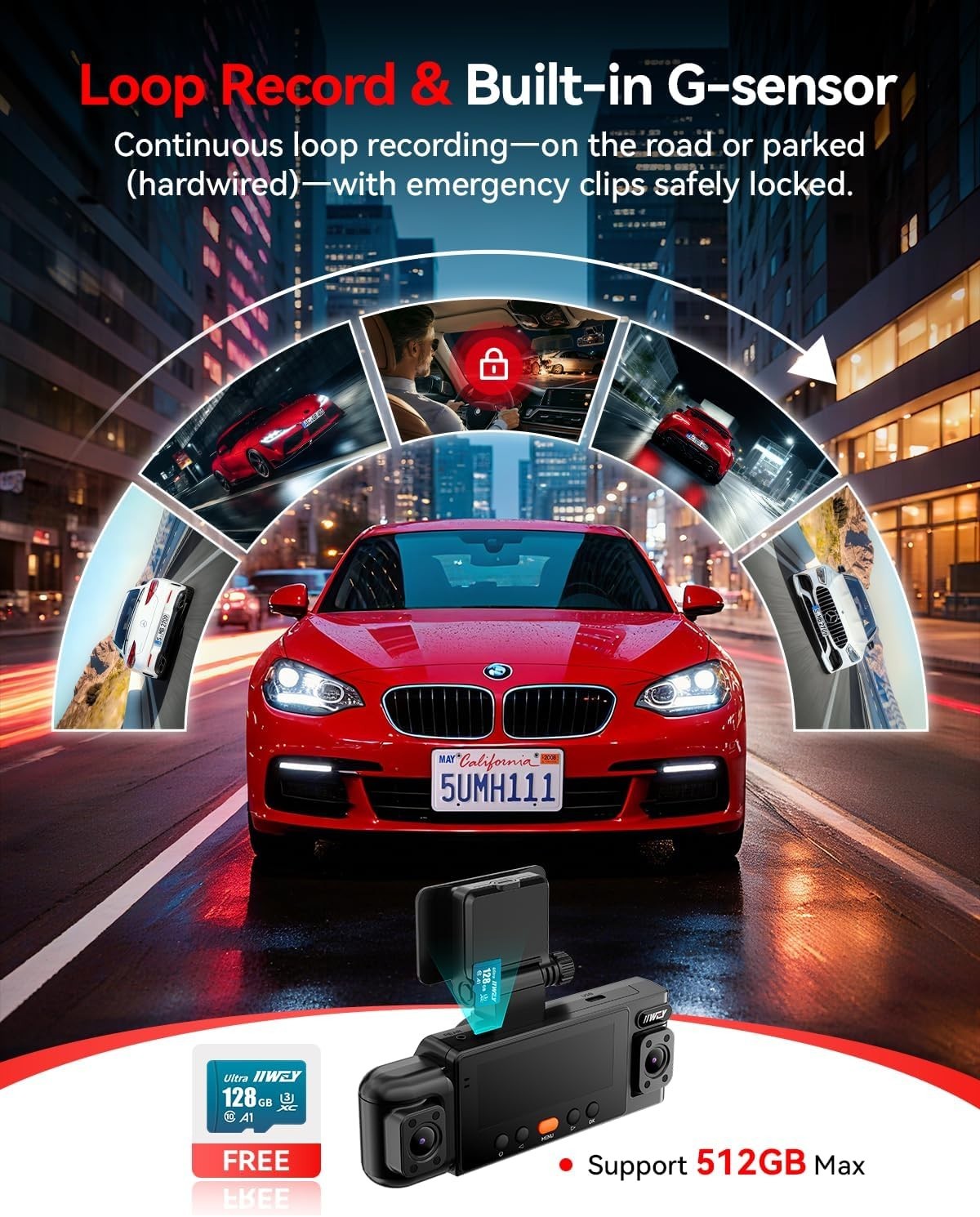 N6 360° Dash Cam 4 Channel, 5.8G WiFi-6 up to 20MB/s with App, Free 128GB Car…