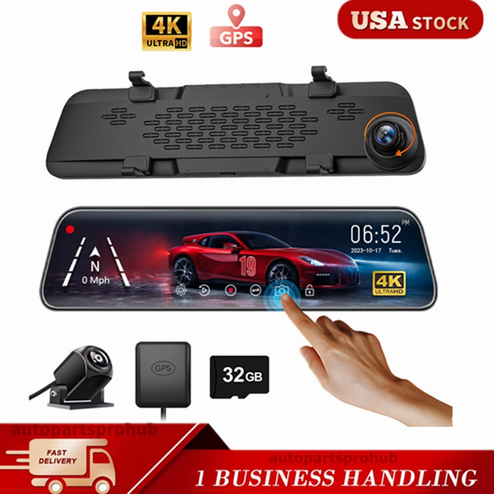 4K 10” Dual Dash Cam Mirror Dash Cam Rear View Mirror Dash Camera Front an US
