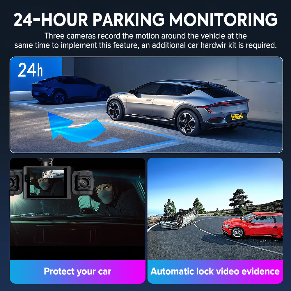 1080P 2.4 inch Dash Cam Front and Inside Triple Dash Cam with 24Hr Parking