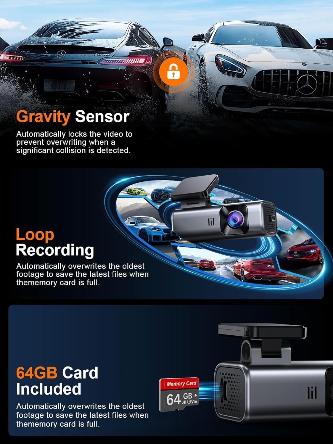 Cámara de tablero frontal 4K, WiFi 5G integrado, tarjeta de 64 GB incluida NUEVO
