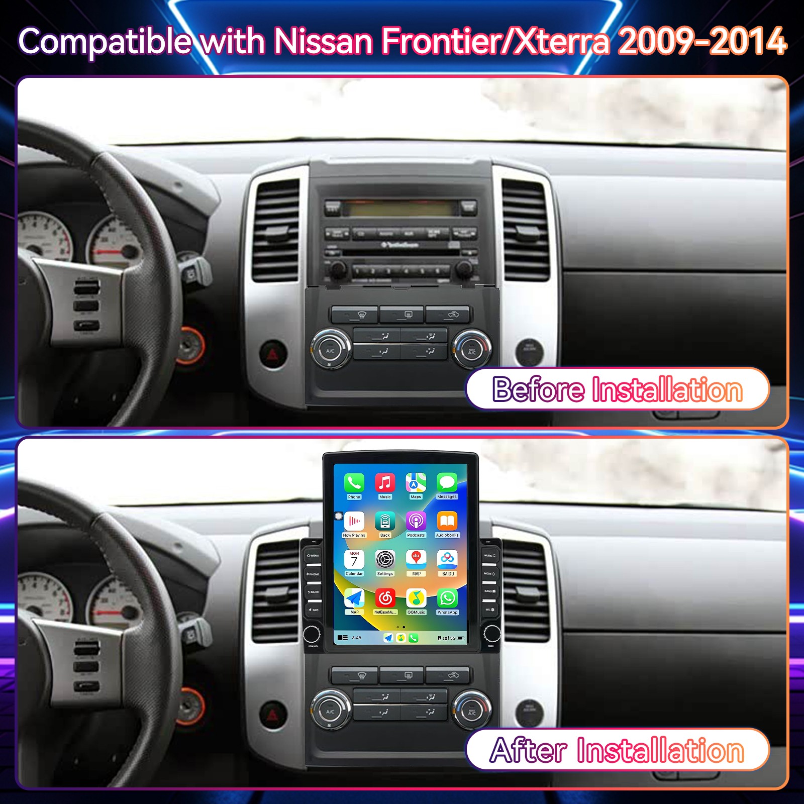 Nissan Frontier/Xterra 2009-2014 Dual DIN Android 13 CarPlay GPS Stereo